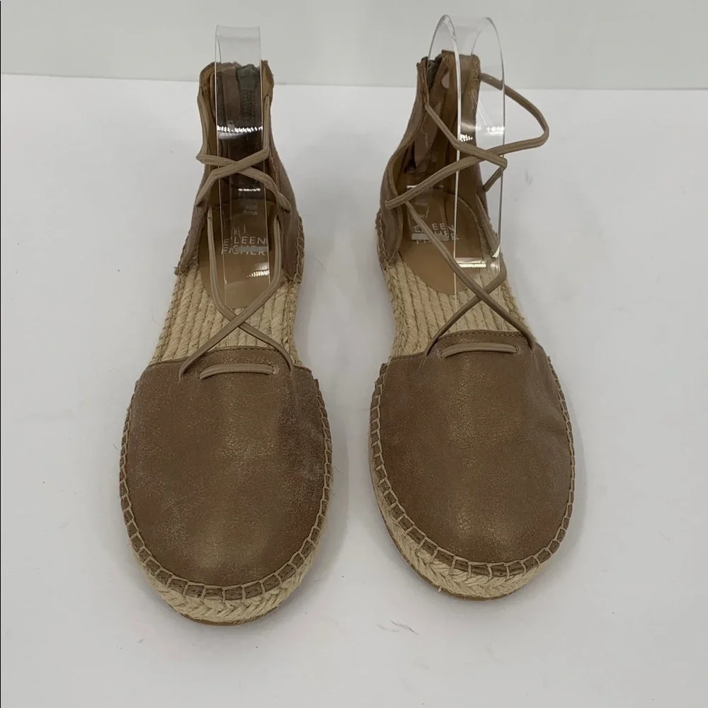 Eileen Fisher Lace-up Espadrille Shoe bronze strappy metallic flat new 8.5